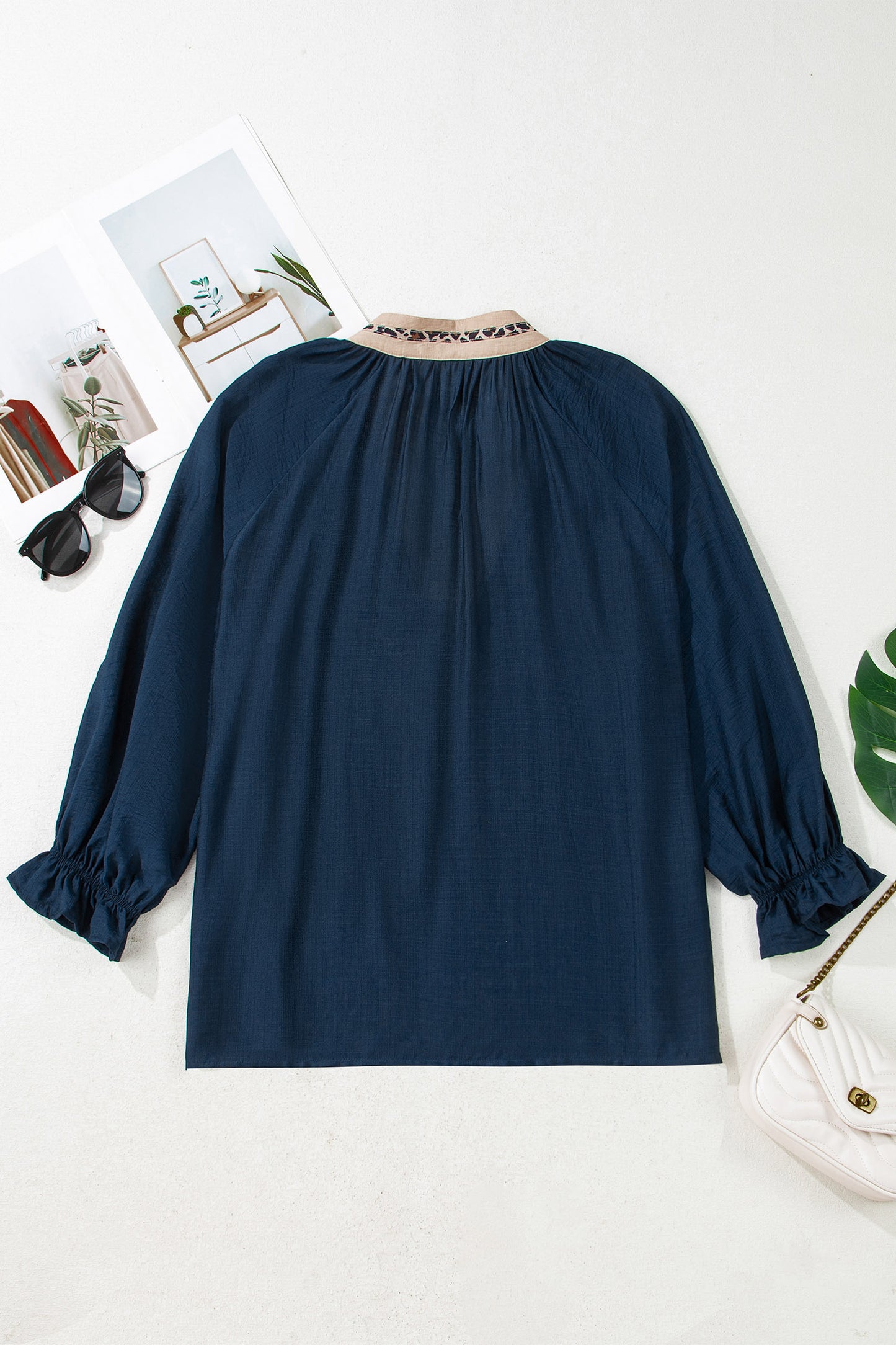Leopard Patchwork Collar Blouse Plus Size