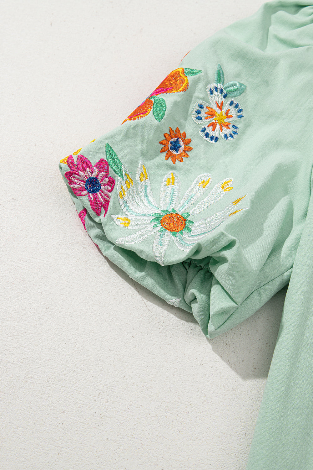 Floral Puff Sleeve Split Neck Blouse