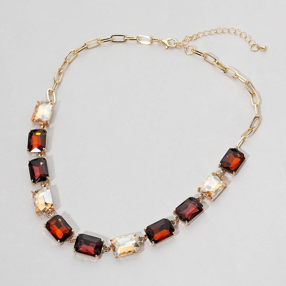 Cushion Rectangular Stone Cluster Link Evening Necklace
