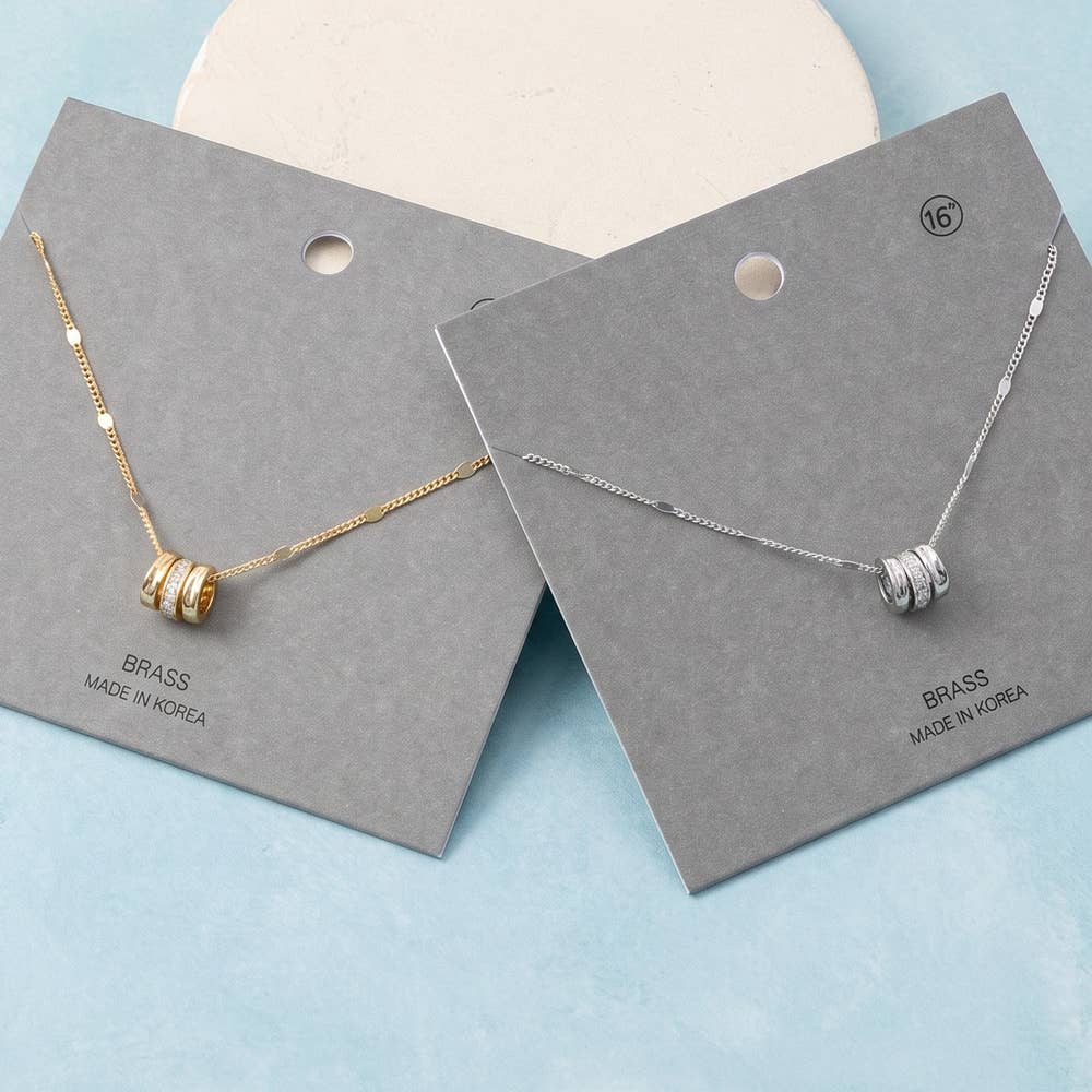Triple Ring Charm Station Chain Necklace