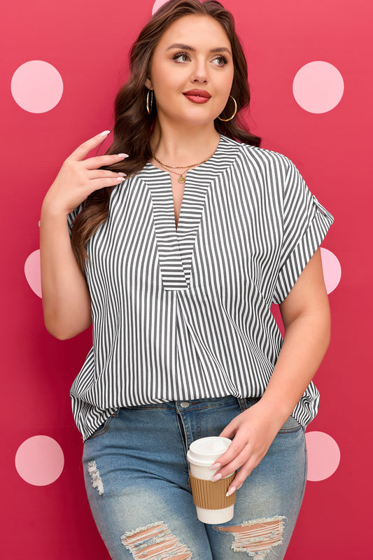 Stripe V Neck Blouse Plus Size