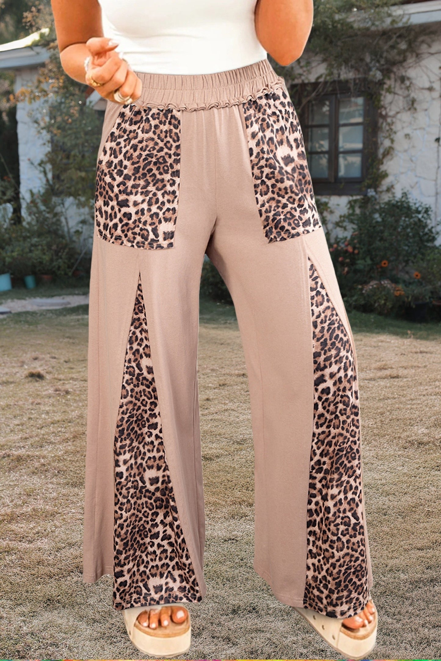 Leopard Patch Wide Leg Pants