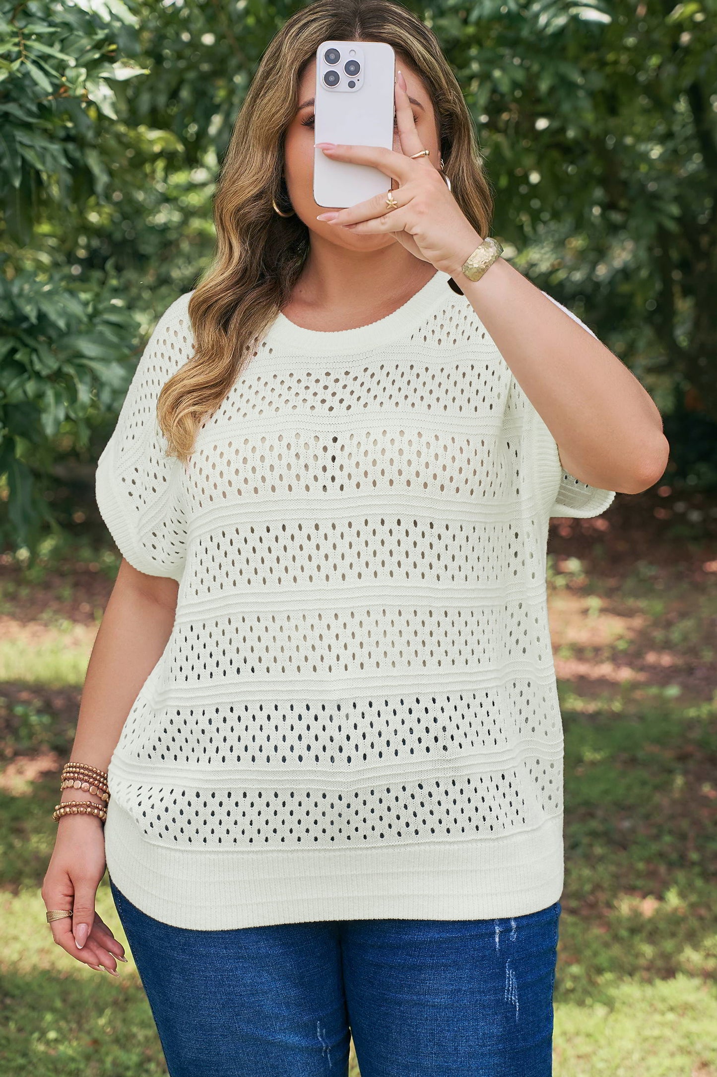 Knit Ribbed Trim Short Sleeve Dolman Sweater Plus Size