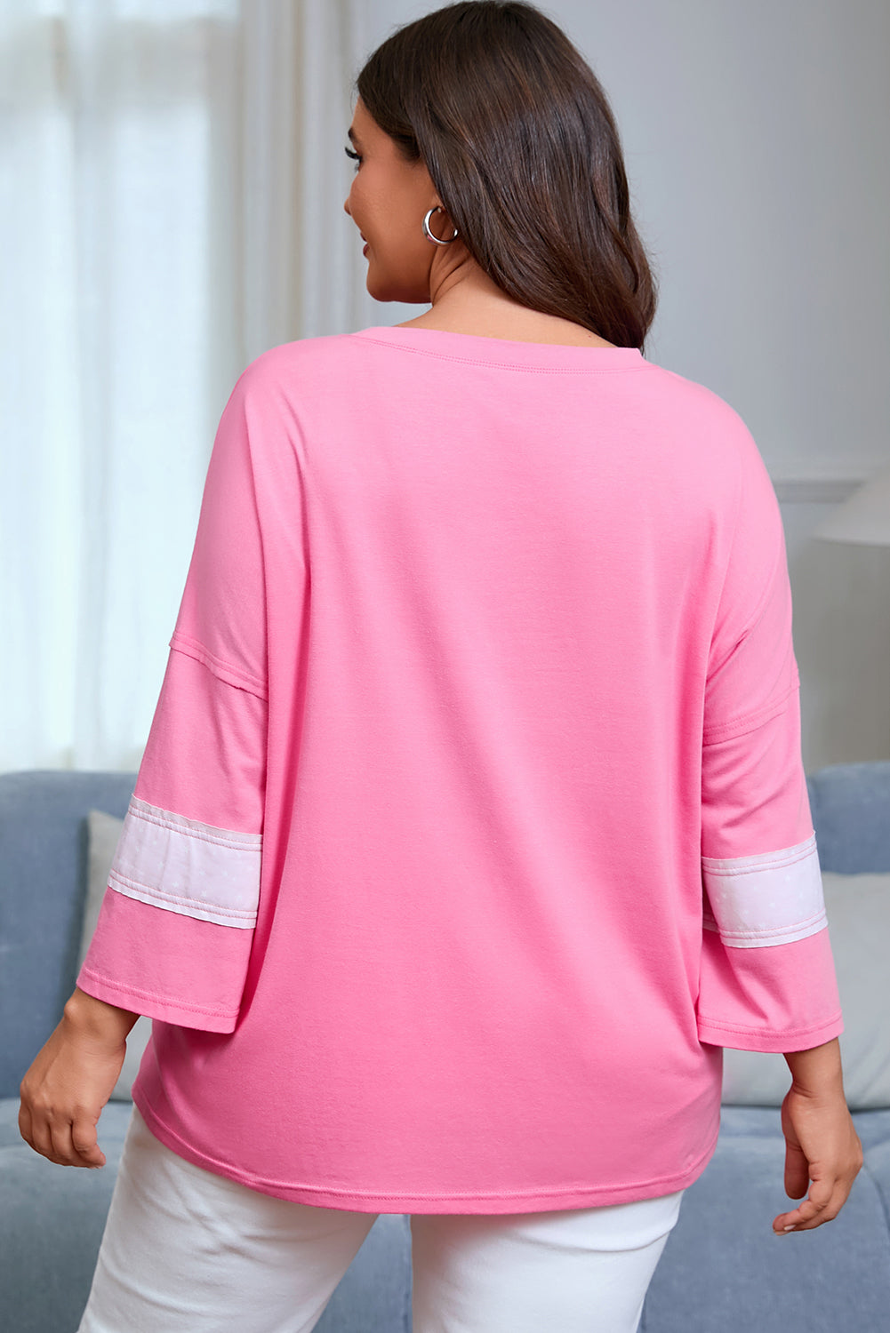 Star Patched Sleeve Plus Size Loose Tee