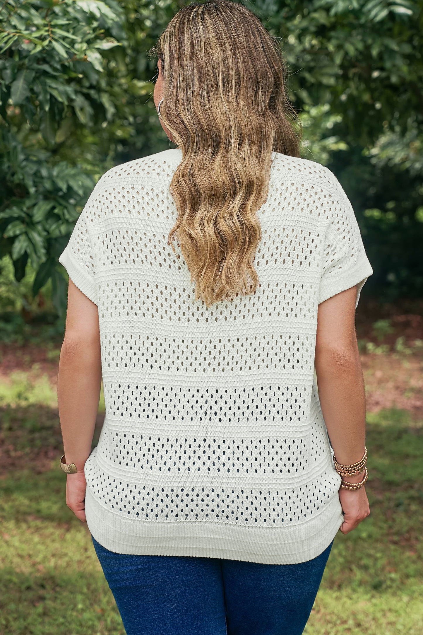 Knit Ribbed Trim Short Sleeve Dolman Sweater Plus Size