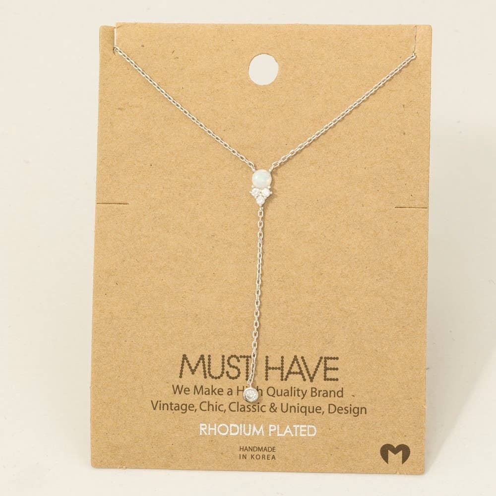 Gold Dipped Pearl Cz Charm Y Necklace
