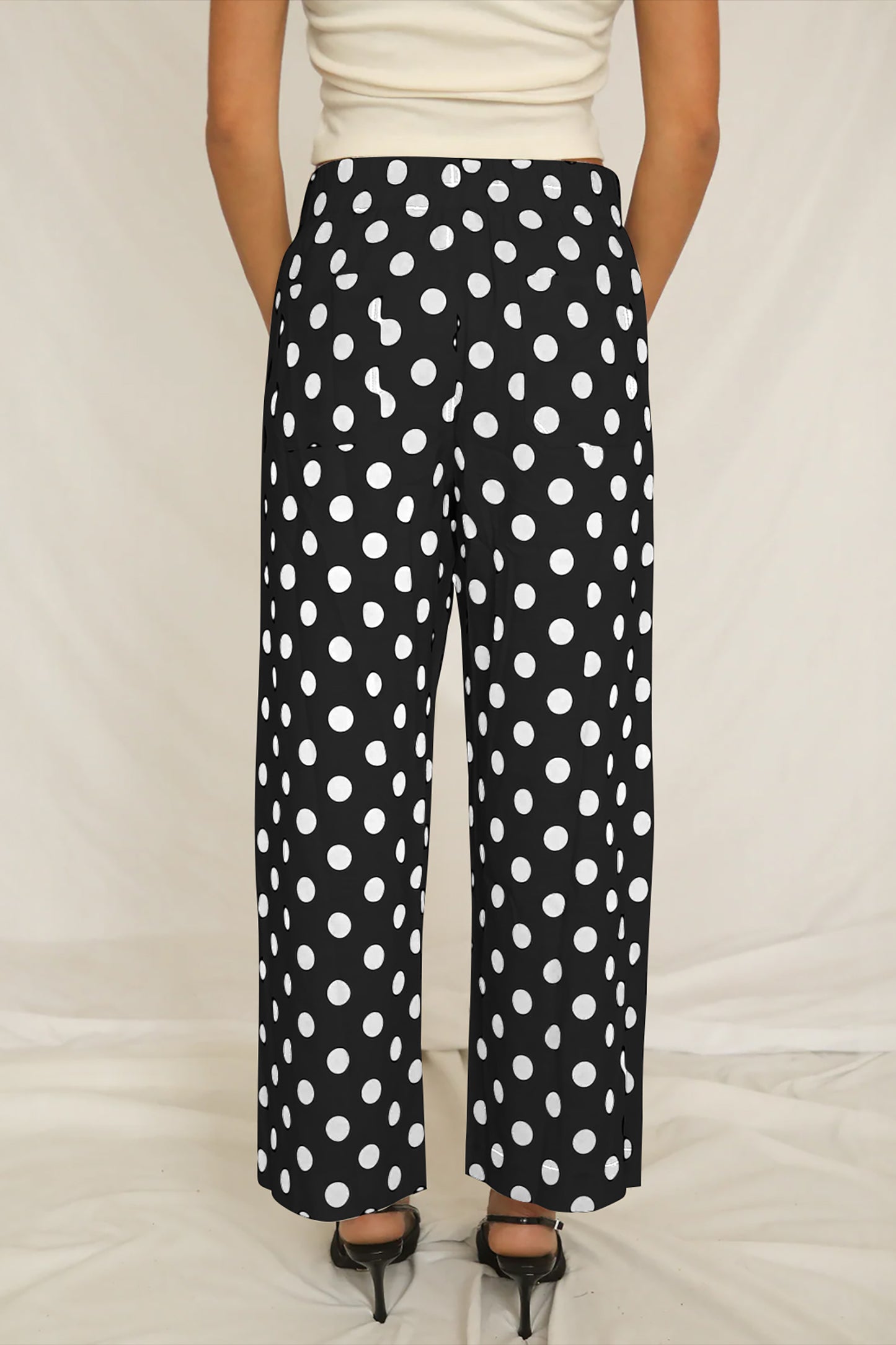 Black Polka Dot Mid-rise Straight Leg Pants