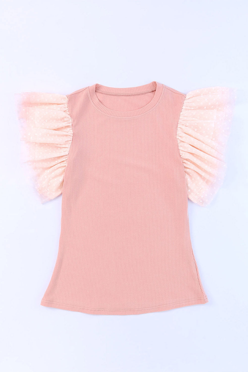 Pink Dotty Mesh Ruffle Knit Top