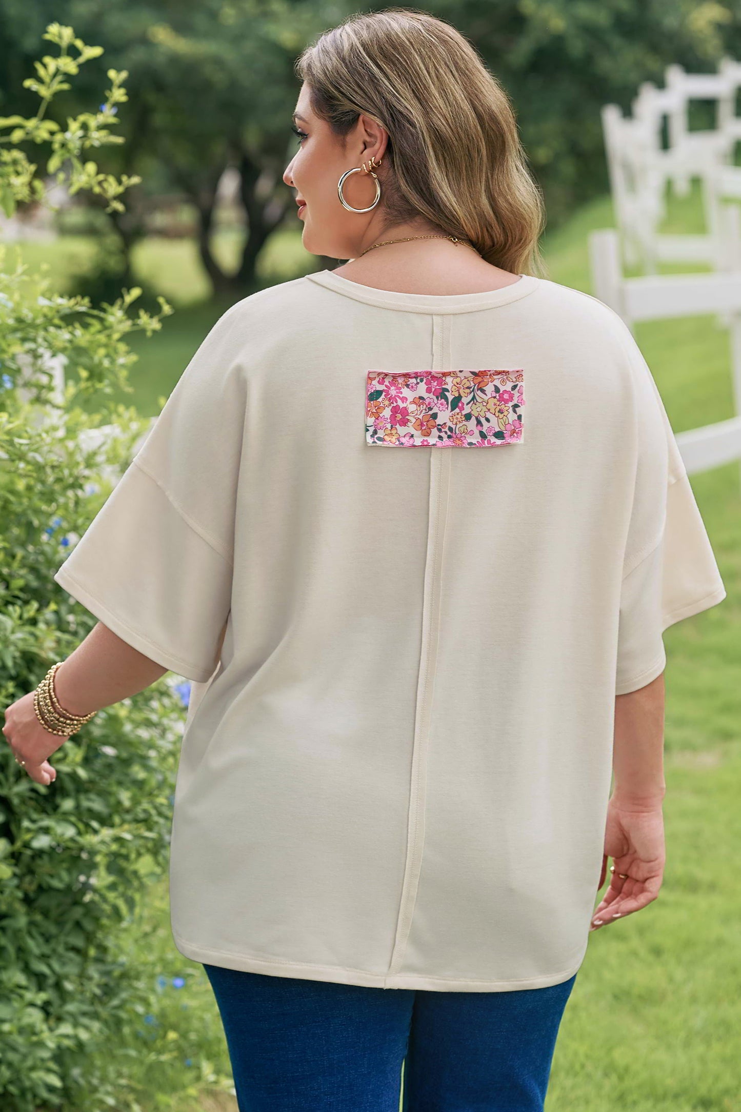 Big Flower Patched T-Shirt Plus Size
