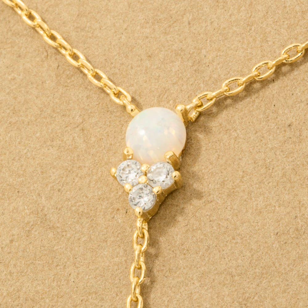 Gold Dipped Pearl Cz Charm Y Necklace