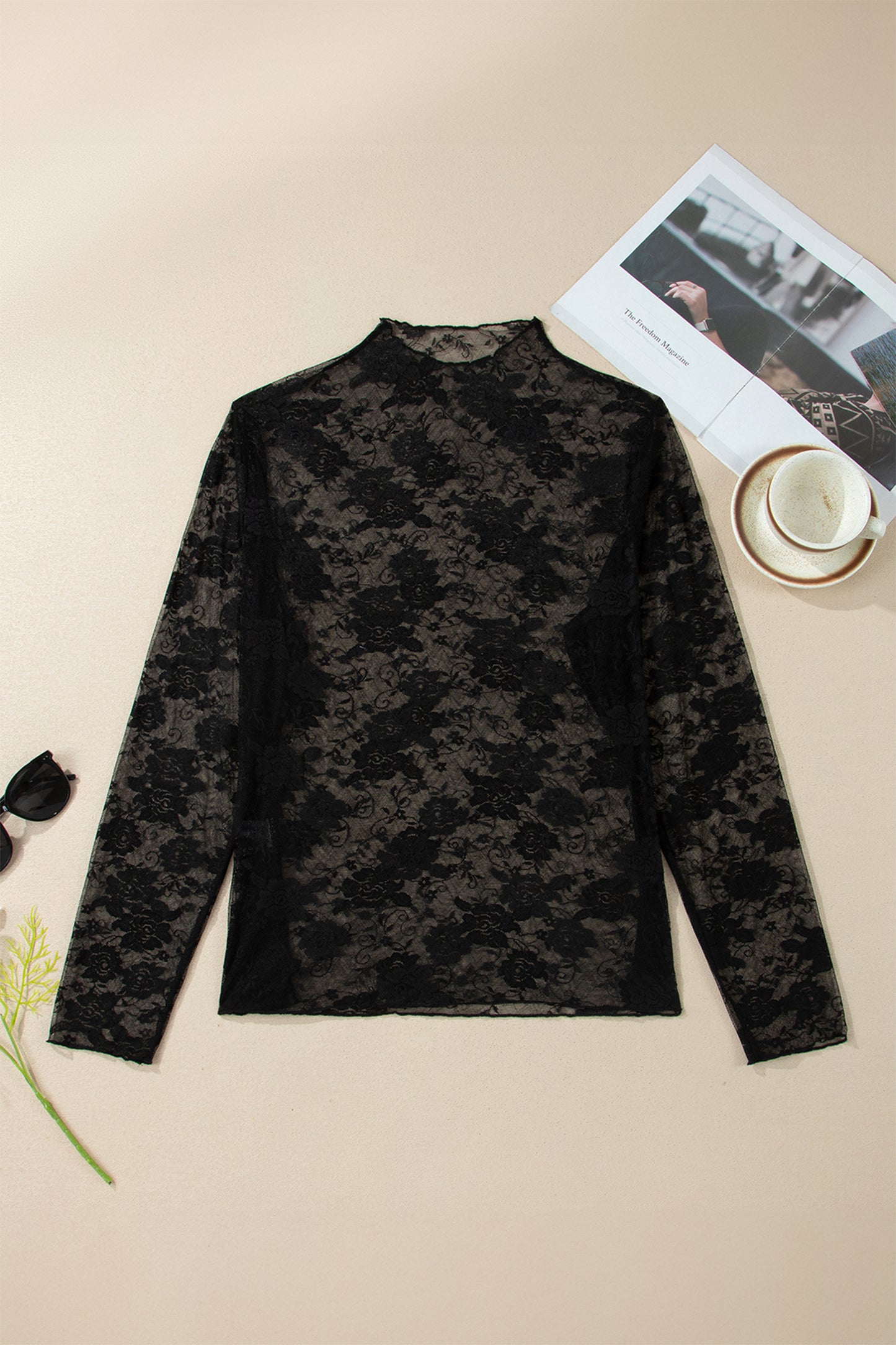 Floral Mesh Long Sleeve Top Plus Size