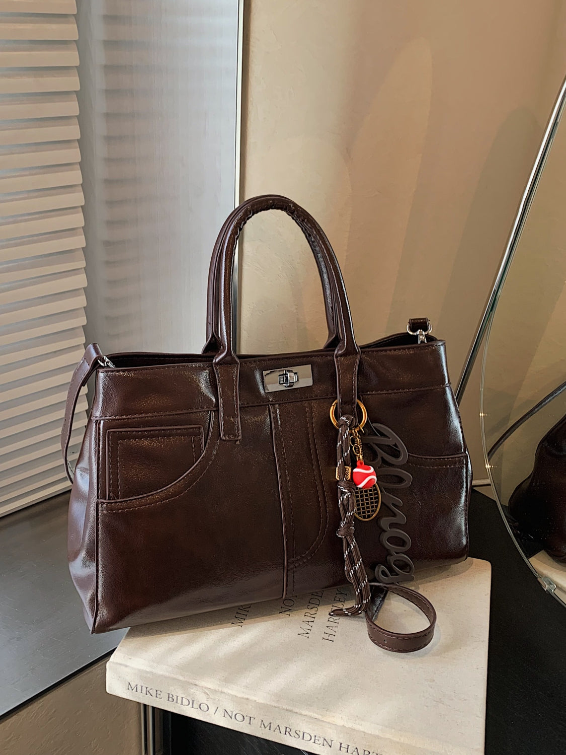 PU Leather Handbag with Pendant