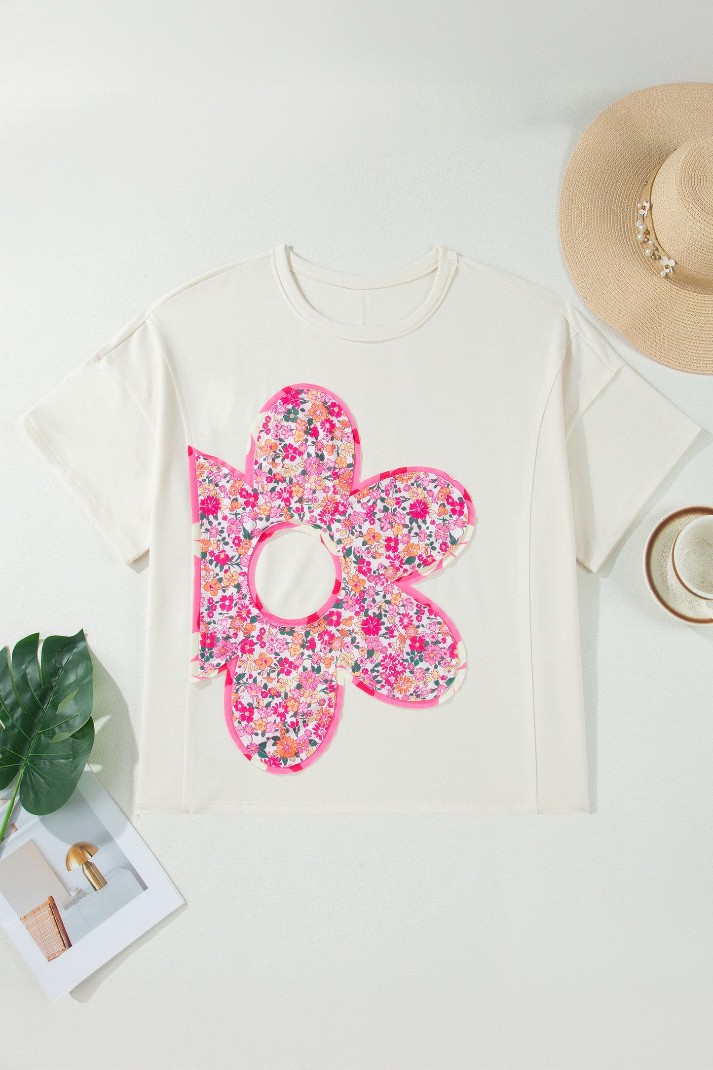 Big Flower Patched T-Shirt Plus Size