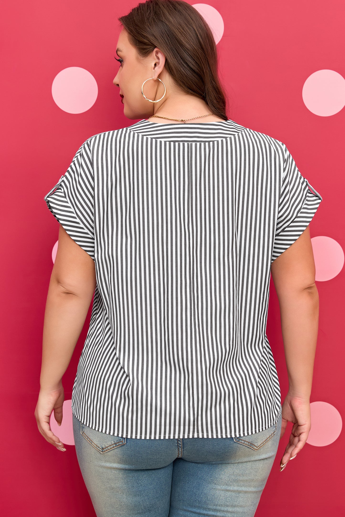 Stripe V Neck Blouse Plus Size