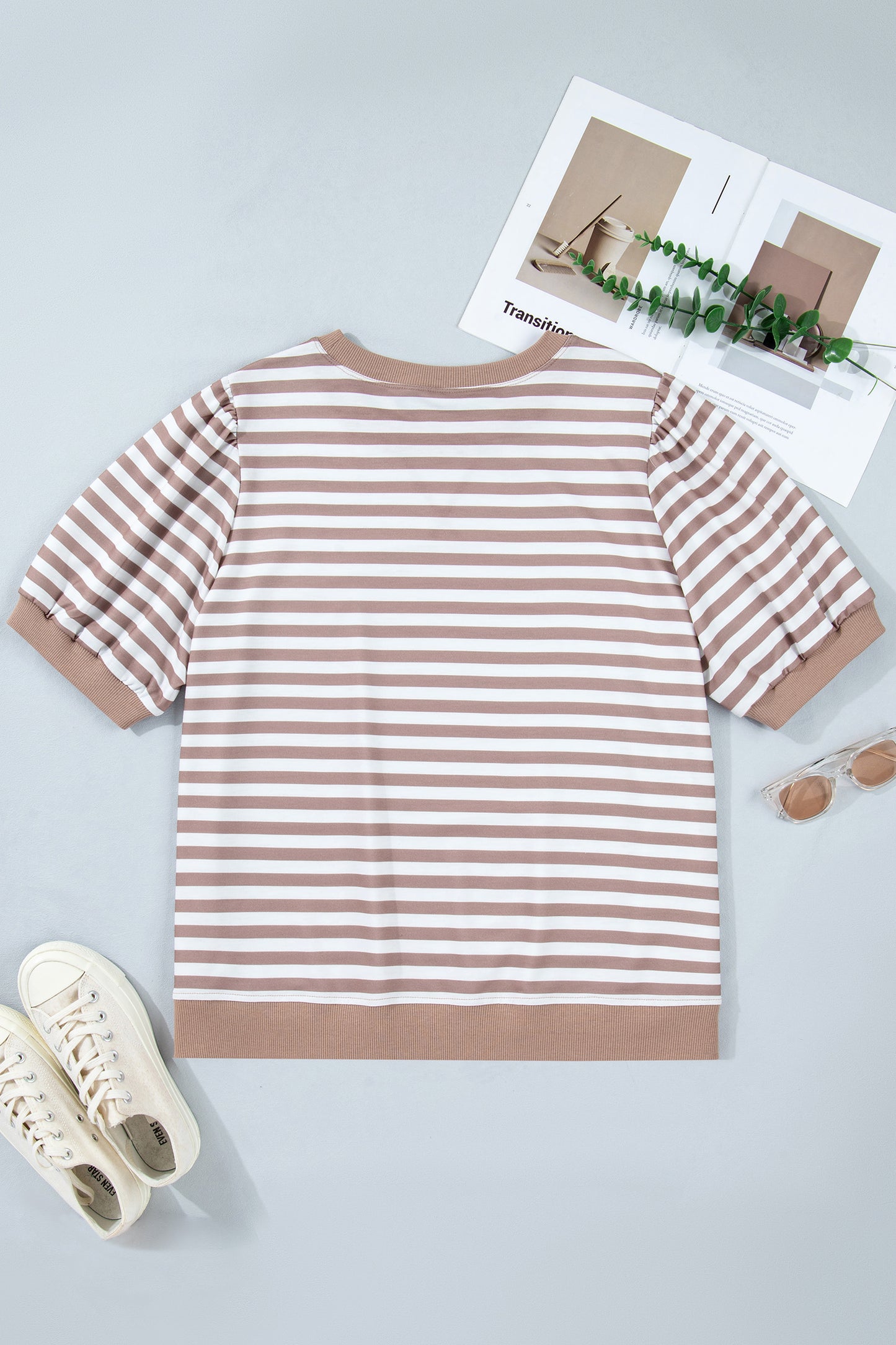 Orange Stripe Puff Sleeve T-Shirt Plus Size