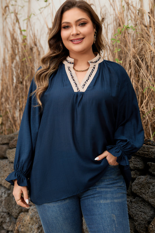 Leopard Patchwork Collar Blouse Plus Size