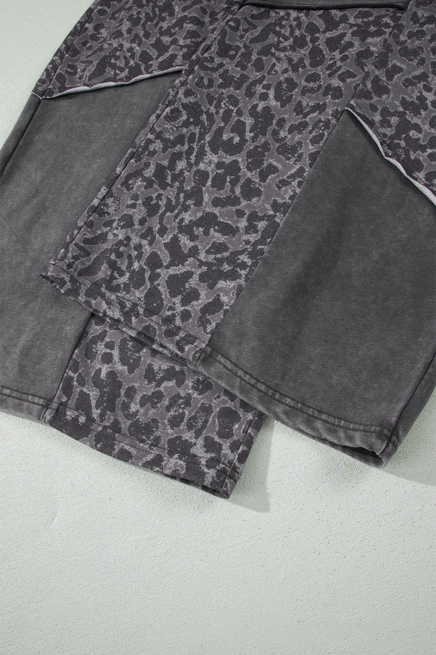 Leopard Patchwork Wash Wide Leg Pants Plus Size