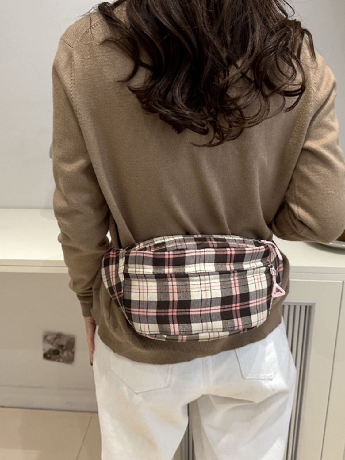 Plaid Adjustable Strap Crossbody Bag