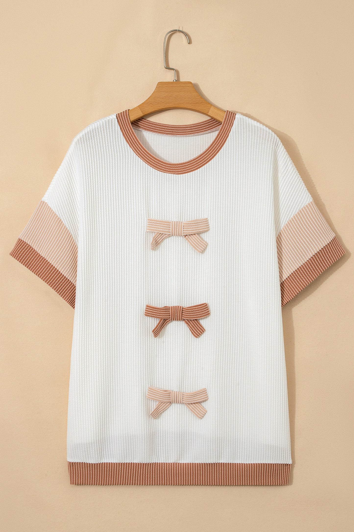 Bowknot Applique Ribbed Top Plus Size