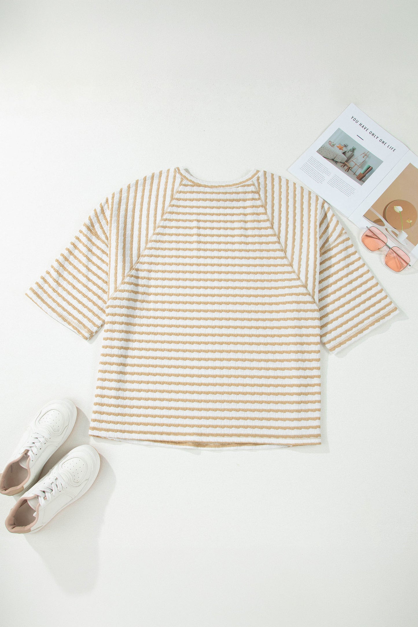 Stripe Textured Patchwork Top Plus Size