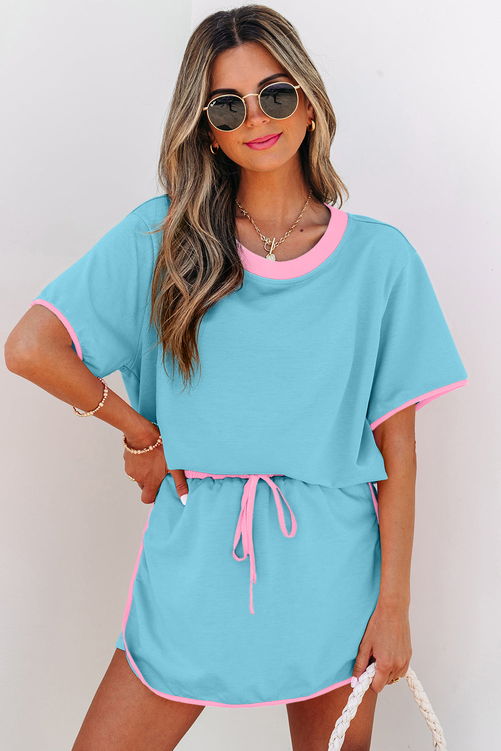 Turquoise Drop Shoulder Top & Short 2Pcs Set