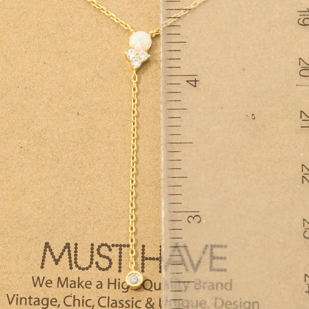 Gold Dipped Pearl Cz Charm Y Necklace
