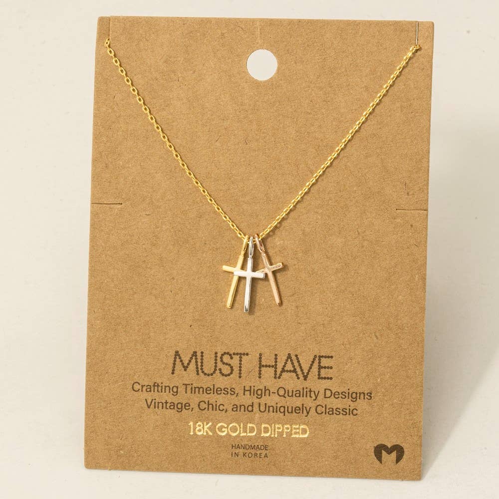 Triple Cross Pendant Necklace