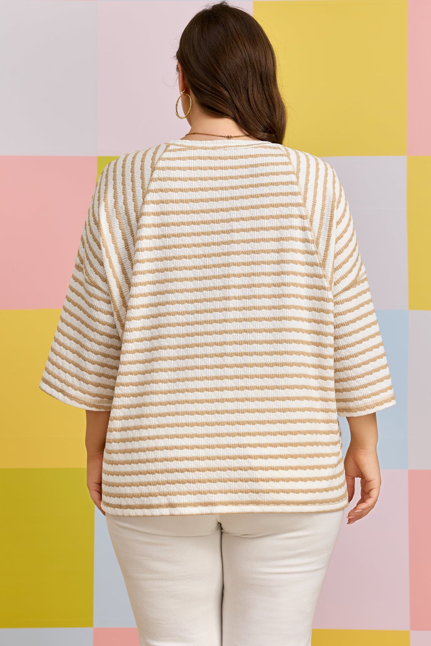 Stripe Textured Patchwork Top Plus Size