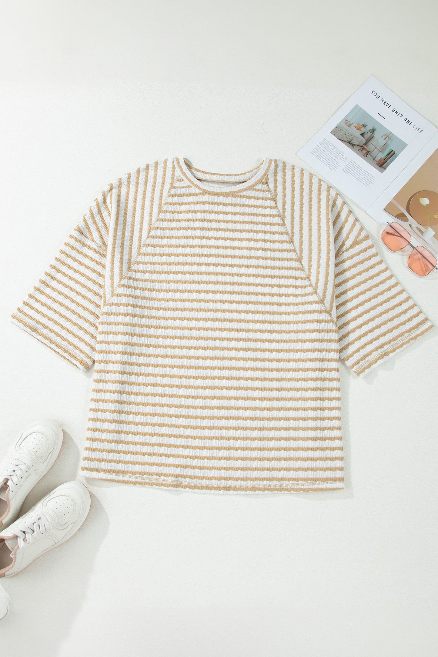 Stripe Textured Patchwork Top Plus Size