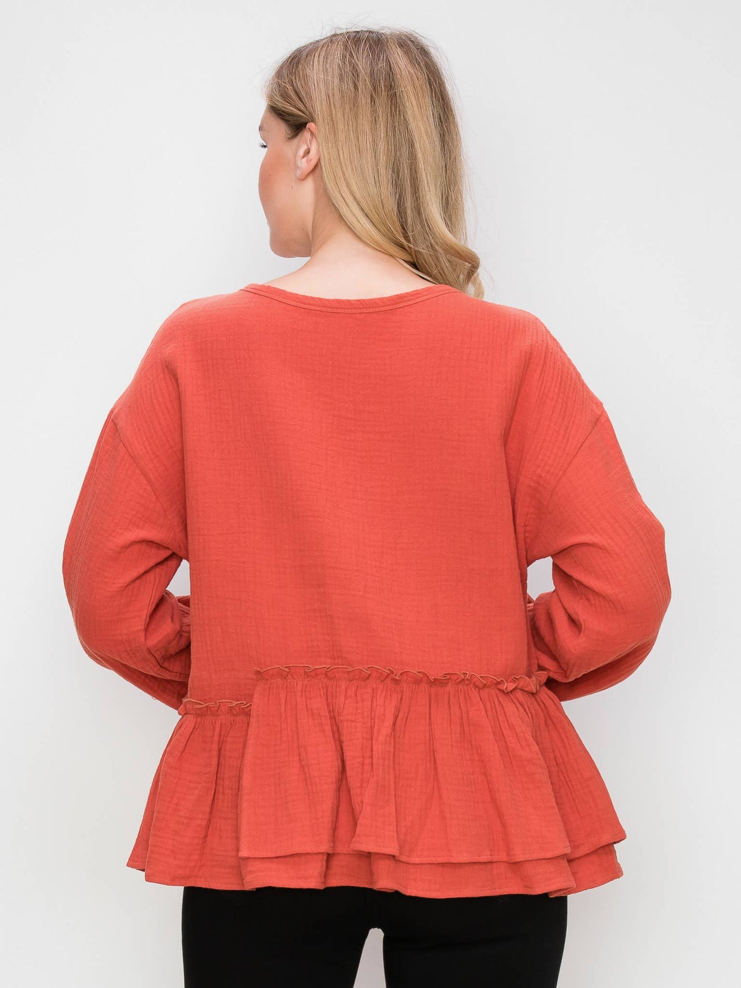 Asymmetrical Ruffle Tiered L/S Blouse