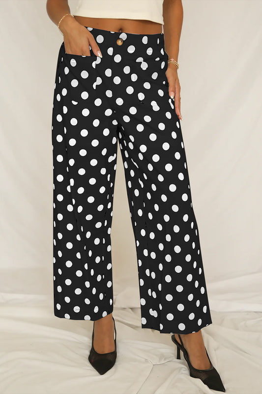 Black Polka Dot Mid-rise Straight Leg Pants