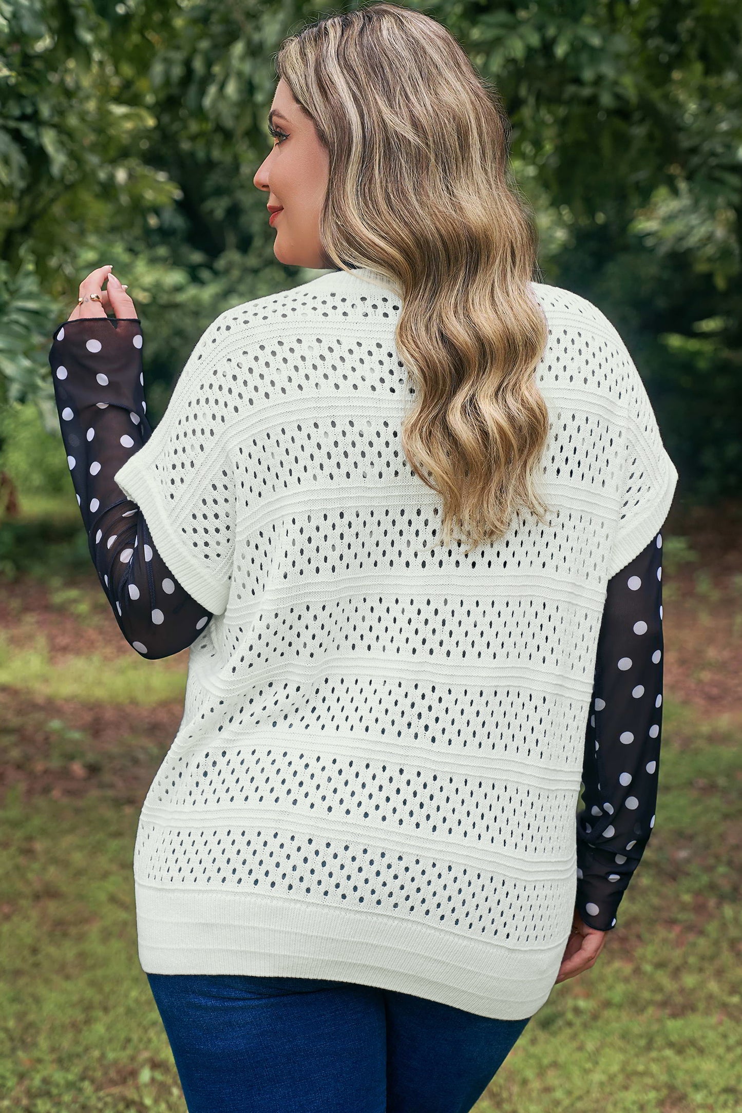 Knit Ribbed Trim Short Sleeve Dolman Sweater Plus Size