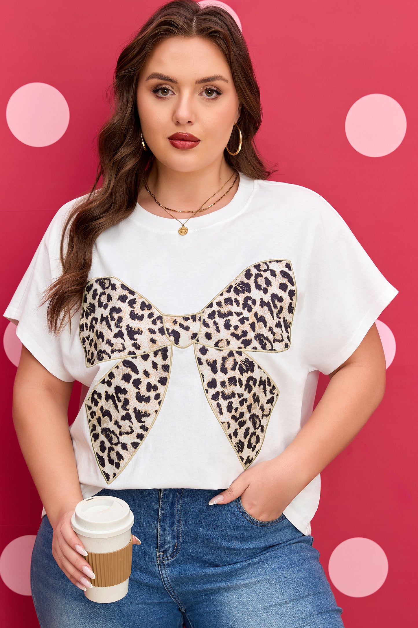 Leopard Bow Embroidered Patch Casual T-Shirt