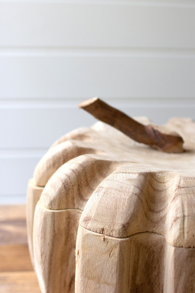 Carved Wood Pumpkins With Removable Lids Set