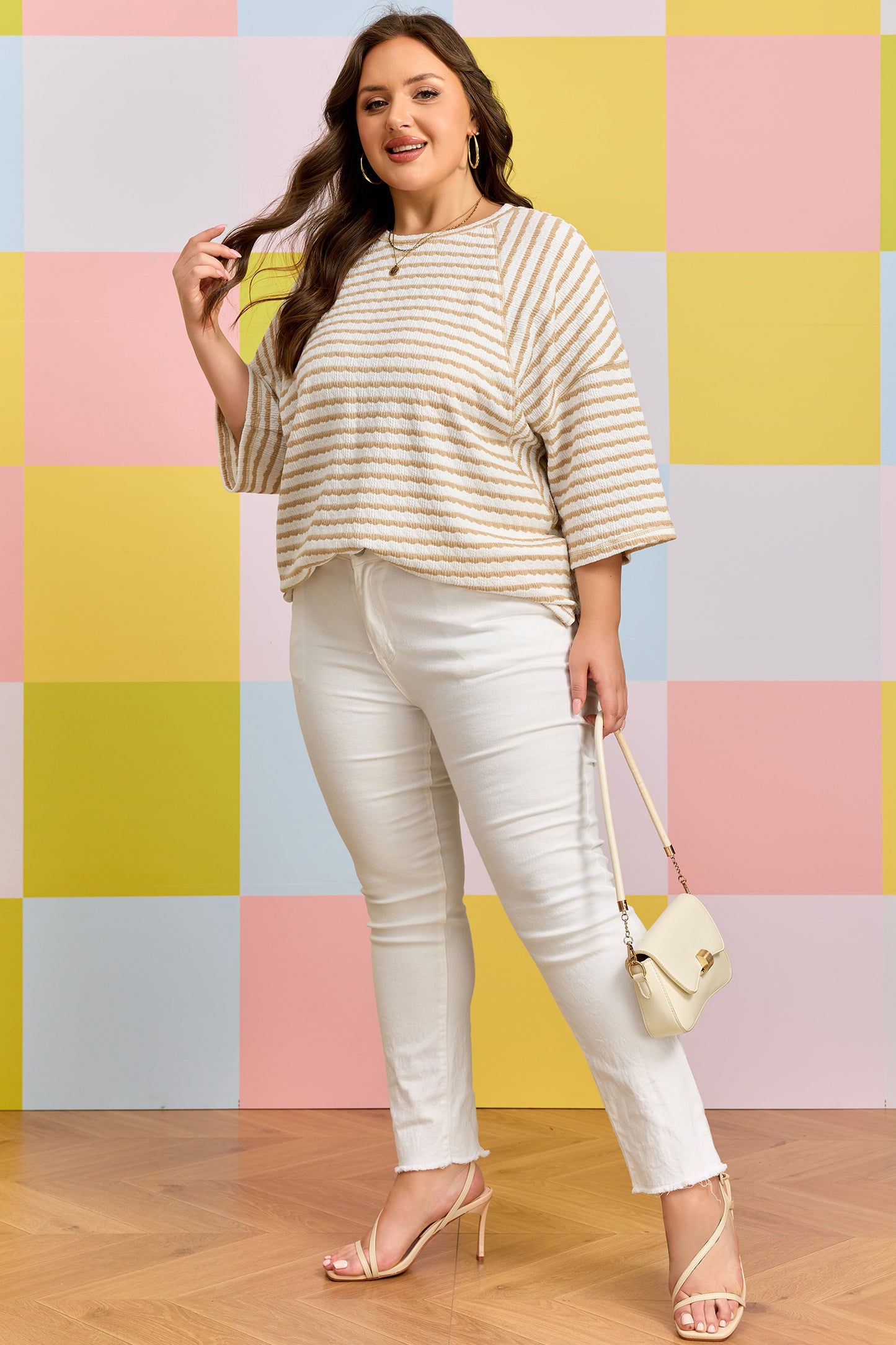 Stripe Textured Patchwork Top Plus Size