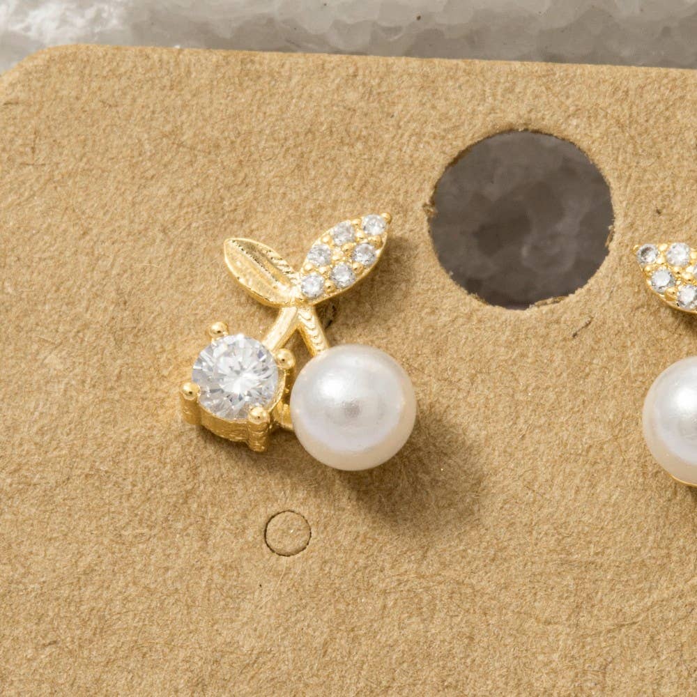 18K Gold Dipped Pearl Cherry Stud Earrings