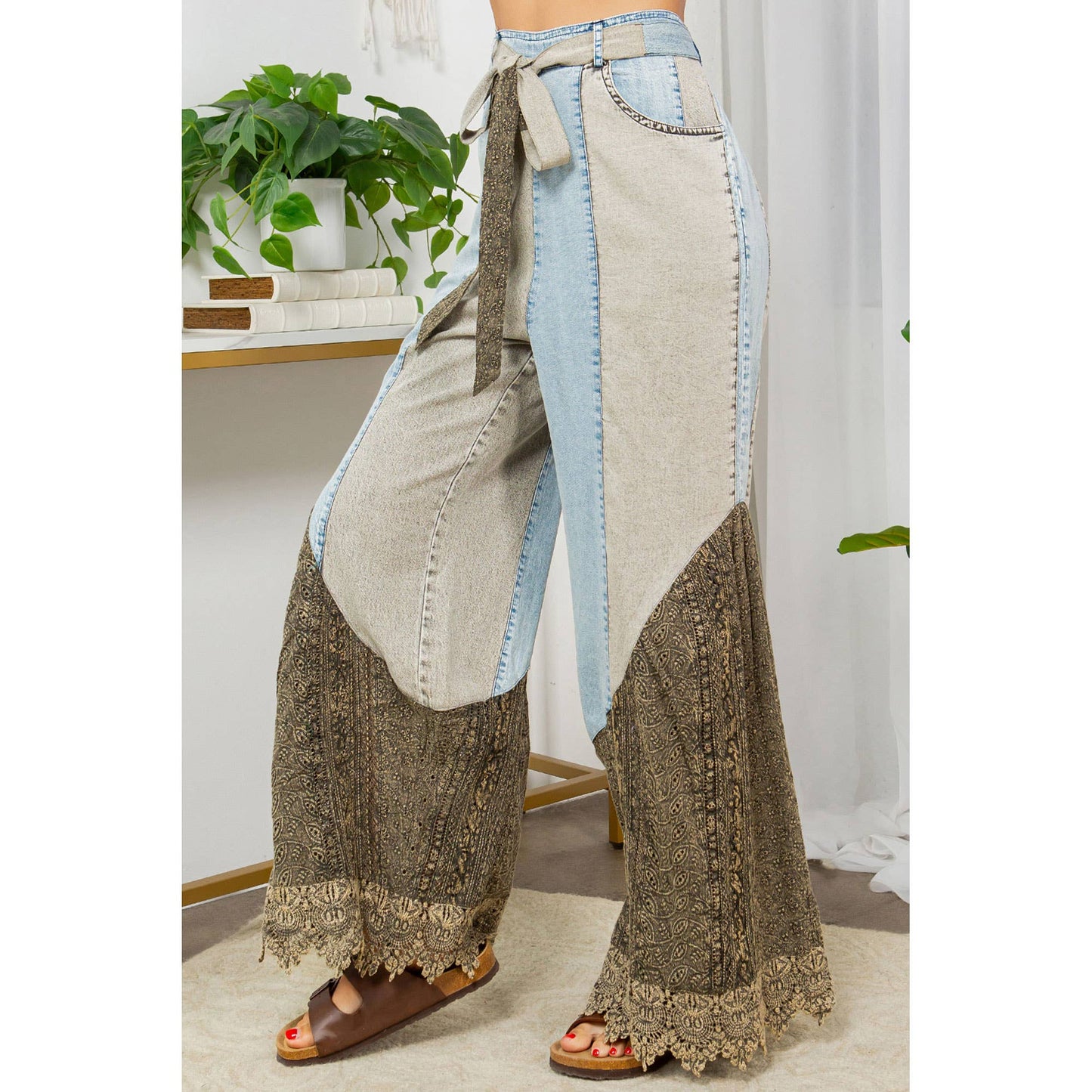 Wild West Lace Denim Flare Pants