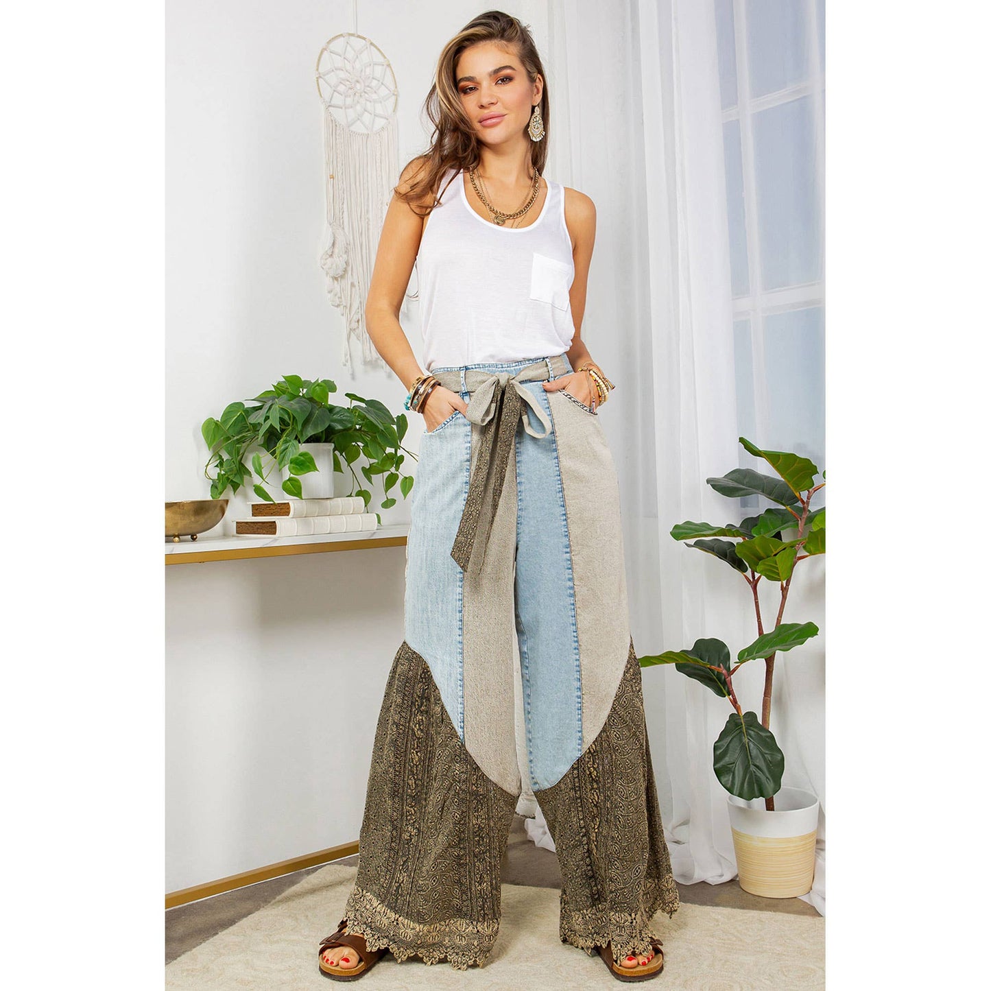 Wild West Lace Denim Flare Pants