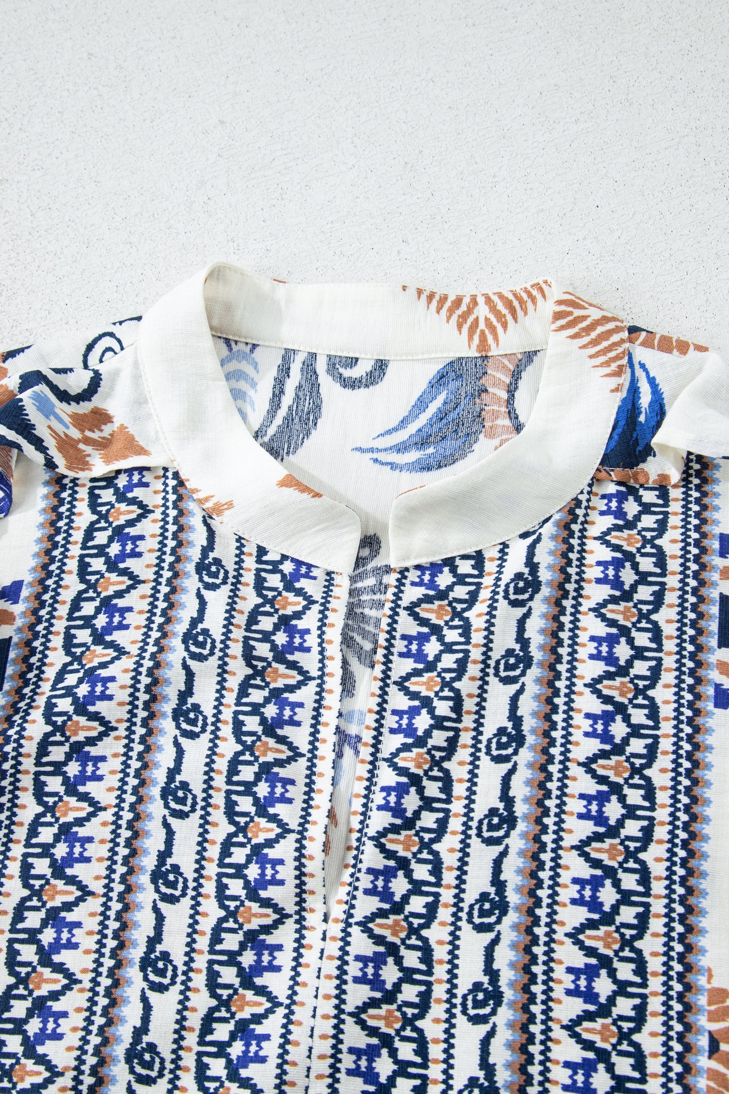 Boho Print Split Neck Long Sleeve Mini Dress Plus Size