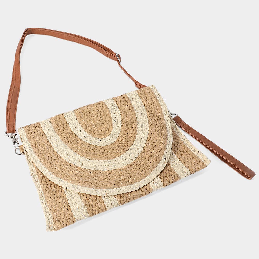 Sequin Mixed Two Tone Straw Clutch Bag / Crossbody Bag