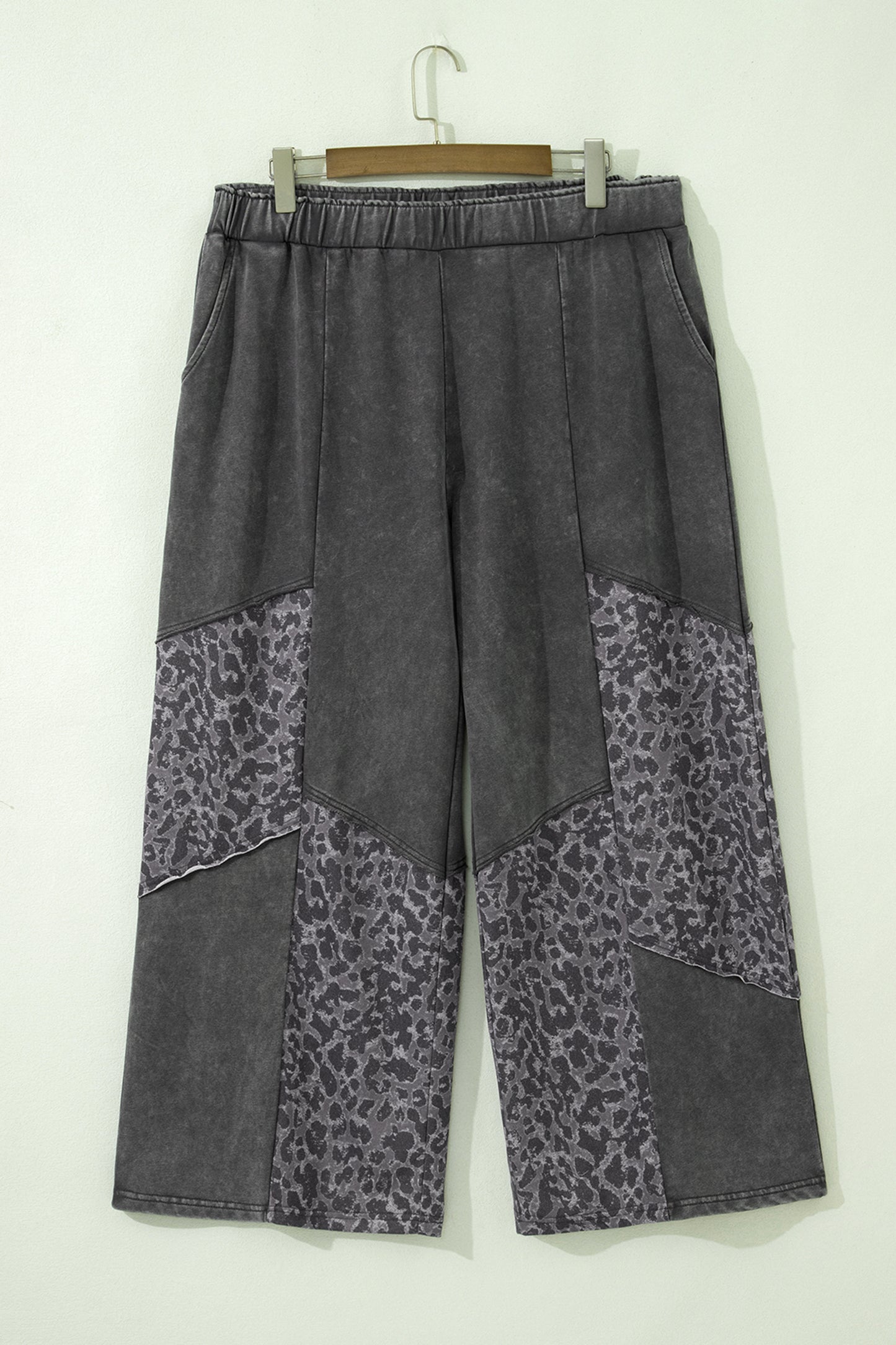 Leopard Patchwork Wash Wide Leg Pants Plus Size
