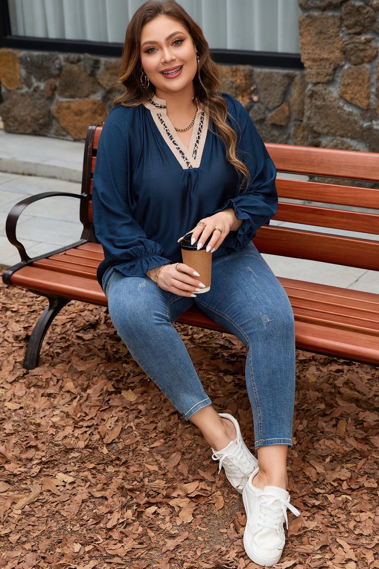 Leopard Patchwork Collar Blouse Plus Size