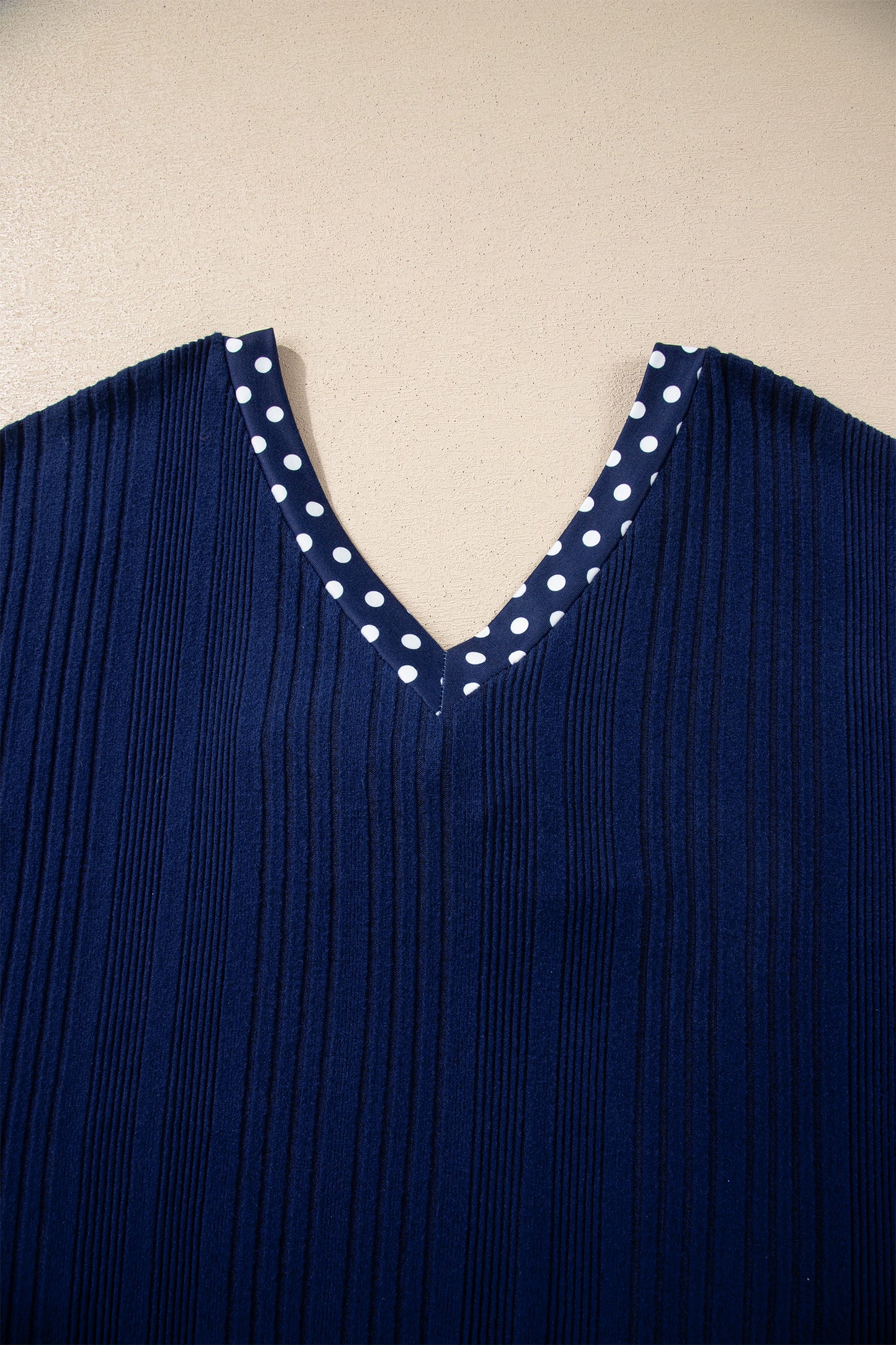 Blue Polka Dot V Neck Bow Tie Top