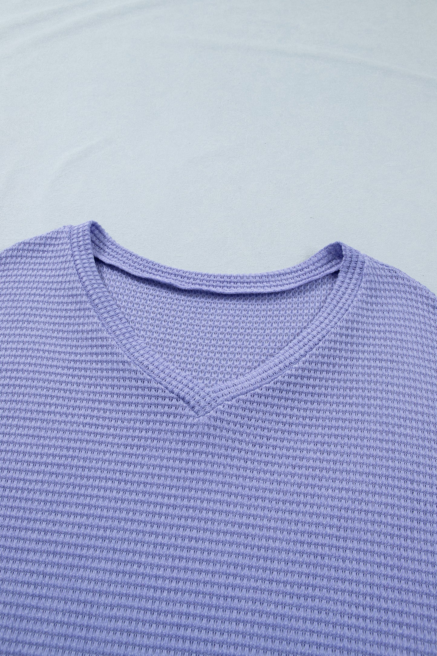 V Neck Short Sleeve Waffle Knit Top Plus Size