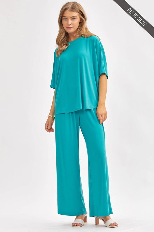 PLUS SIZE Flowy Top + Wide Leg Set TRVSET-COASTAL