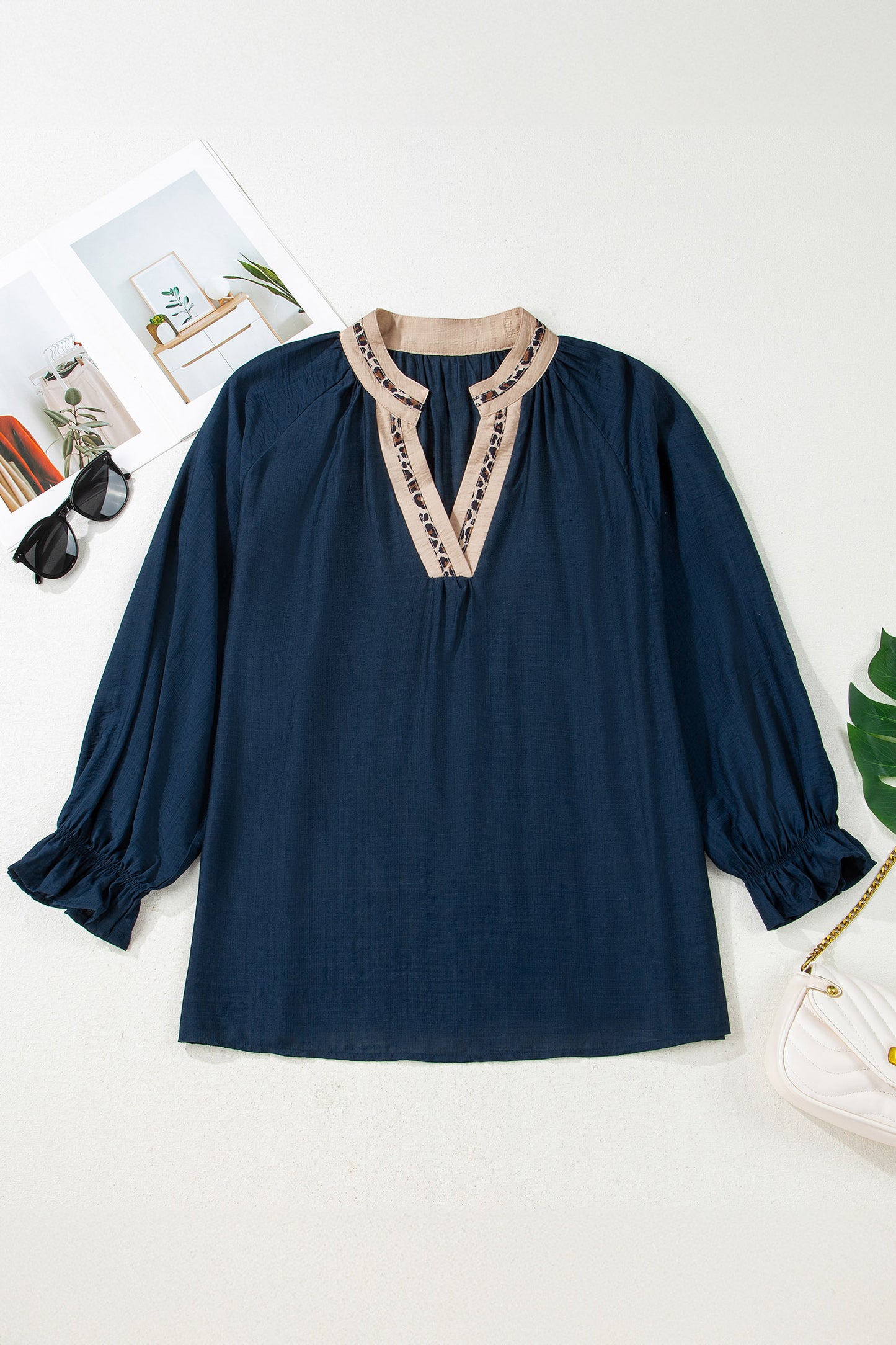 Leopard Patchwork Collar Blouse Plus Size