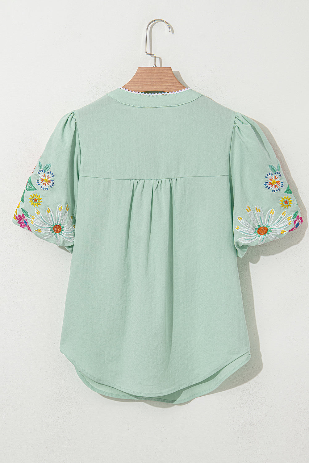 Floral Puff Sleeve Split Neck Blouse
