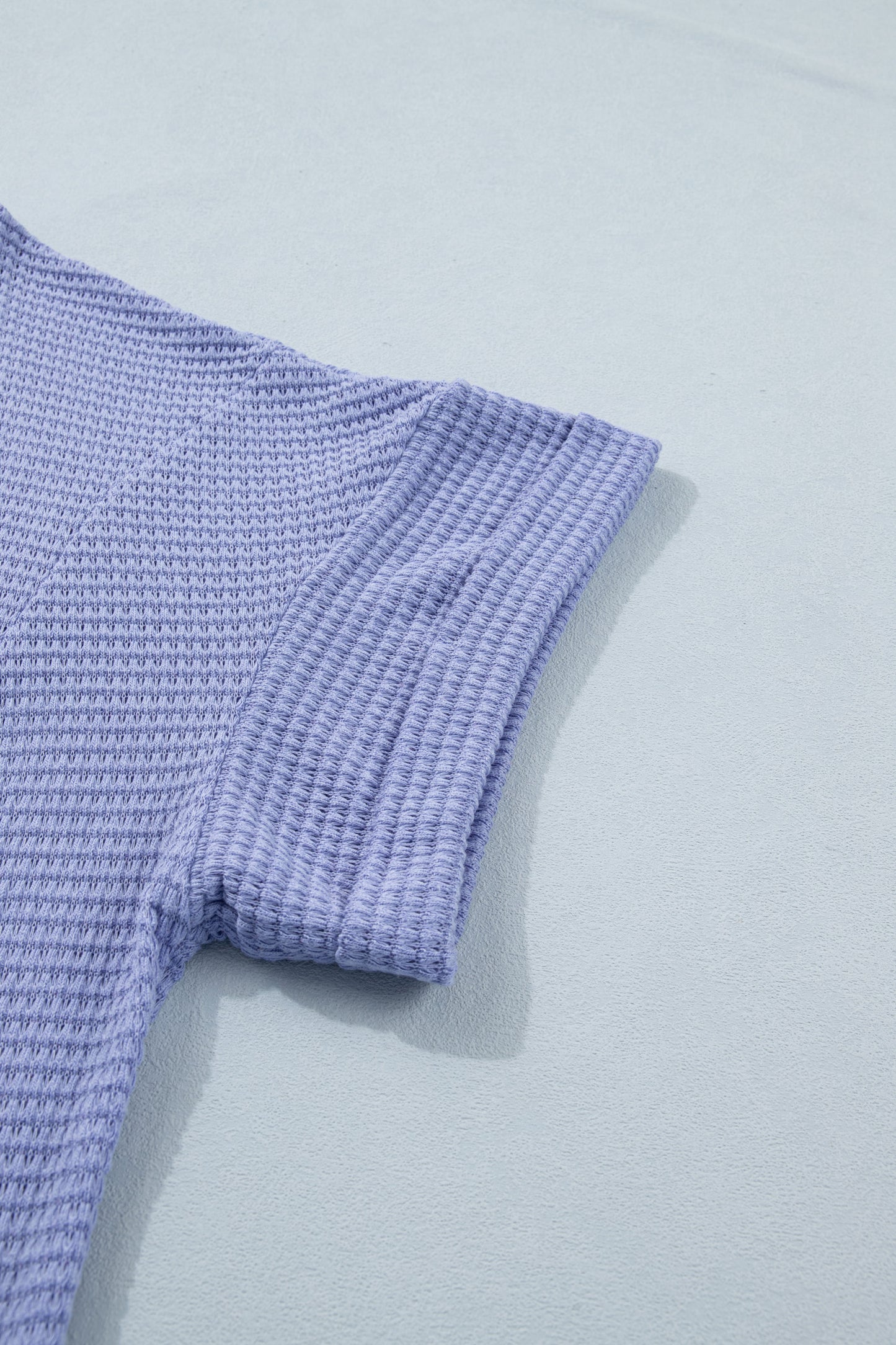 V Neck Short Sleeve Waffle Knit Top Plus Size