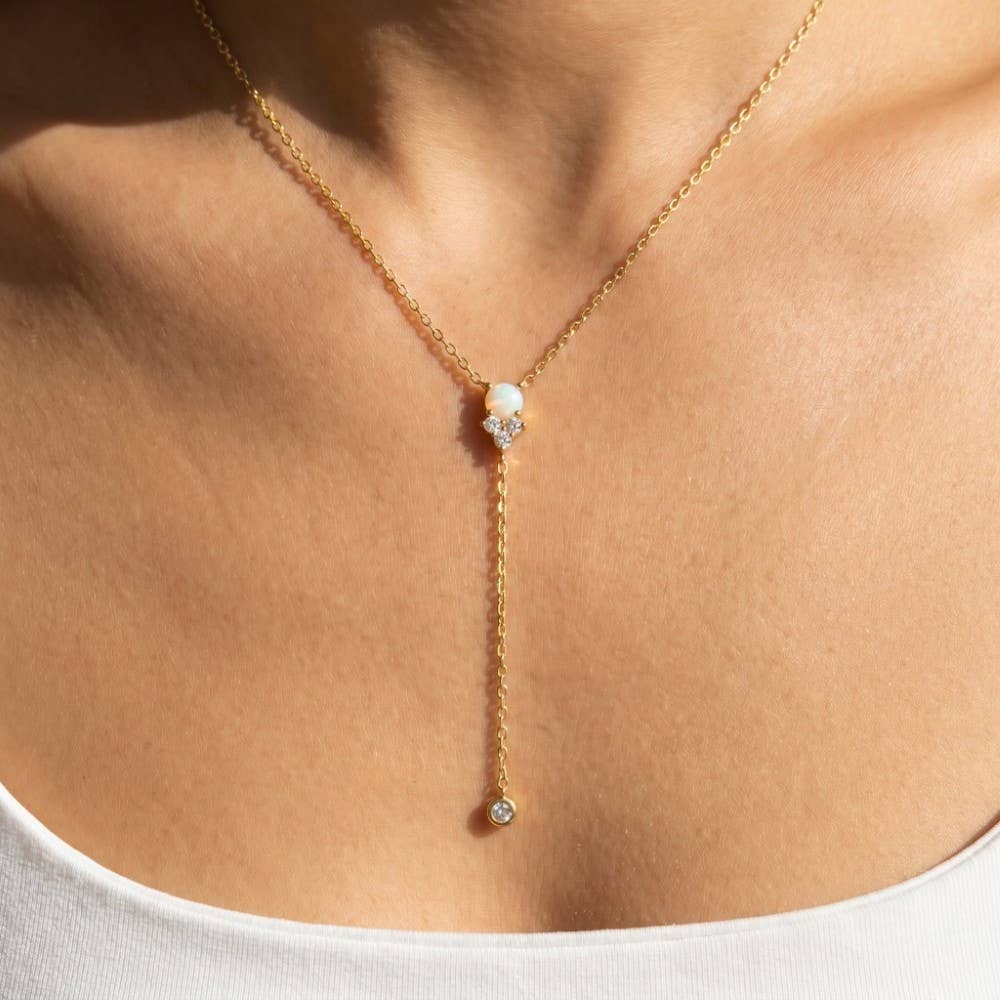 Gold Dipped Pearl Cz Charm Y Necklace