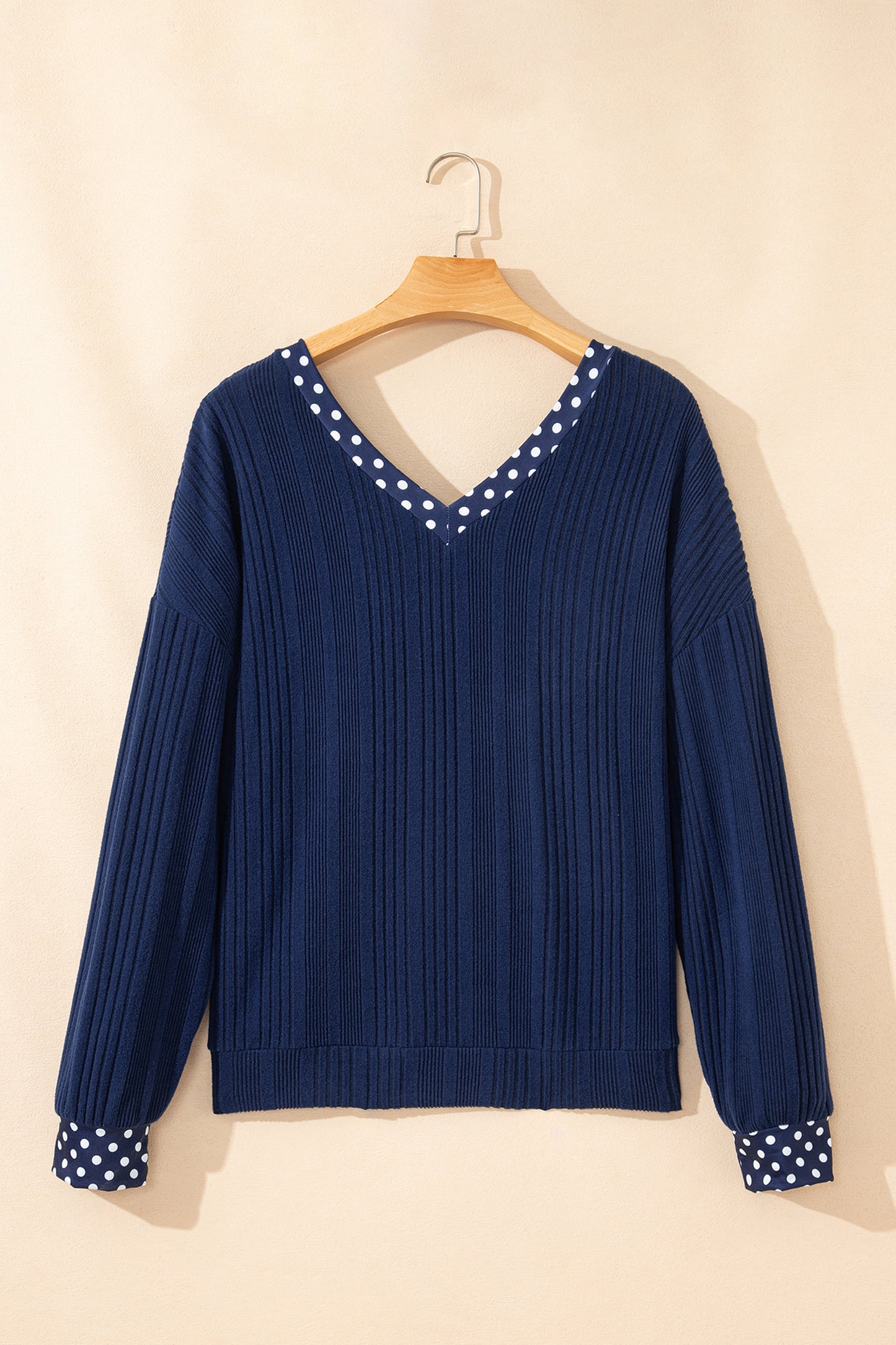 Blue Polka Dot V Neck Bow Tie Top